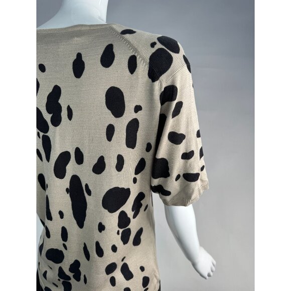 Joseph A. Silk Polka Dot Sweater Beige & Black Size L 100% Silk Women's Short Sl - Picture 5 of 16
